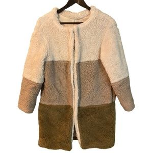 Anthropologie lightweight brown fleece colour blocked teddy jacket